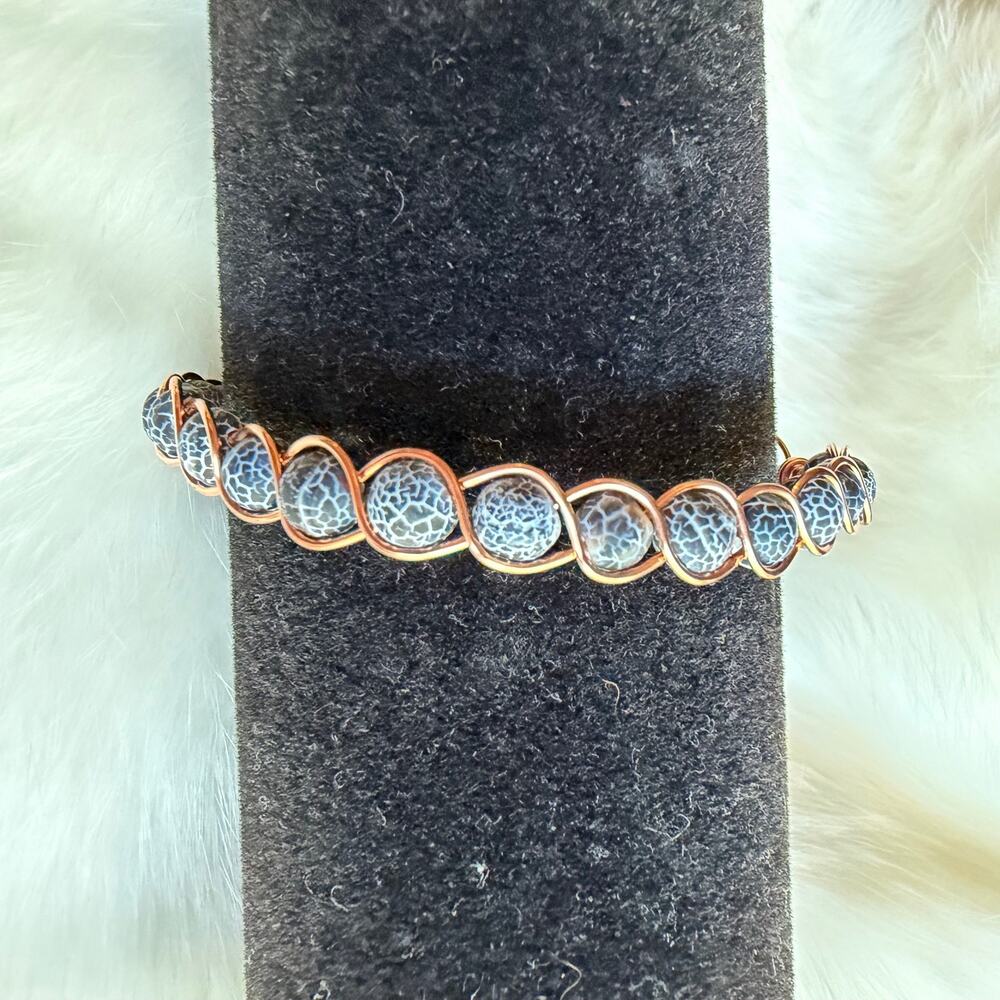 Dragons Vein Agate bracelet copper braided handmade